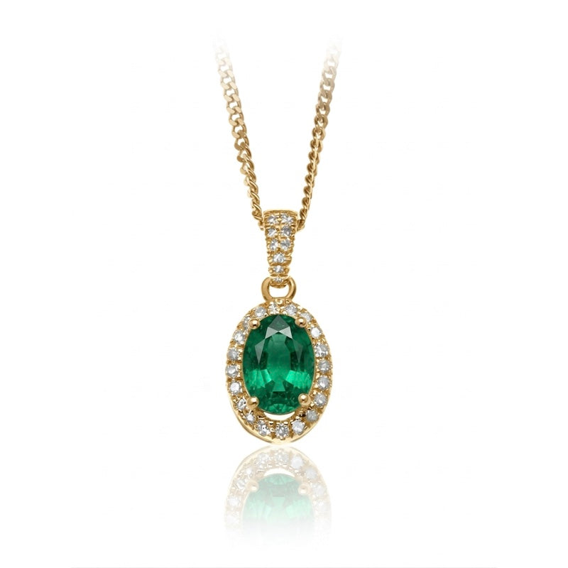 P-42347-EM-Y   Diamond & Emerald Halo Pendant