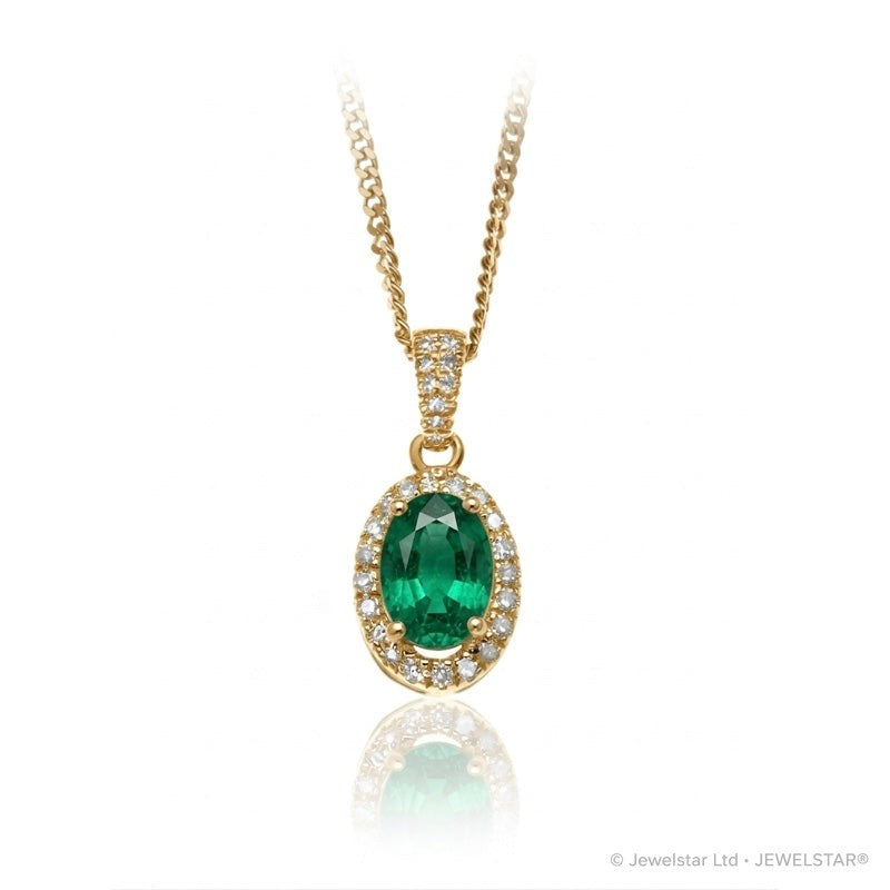P-42347-EM-Y   Diamond & Emerald Halo Pendant