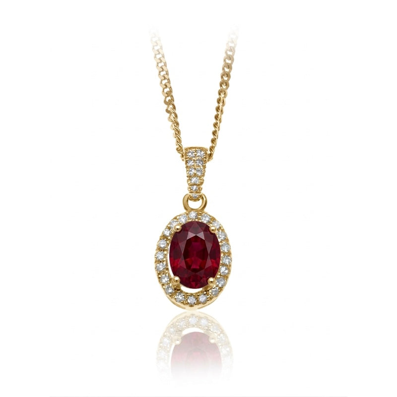 P-42347-RU-Y   Diamond & Ruby Halo Pendant