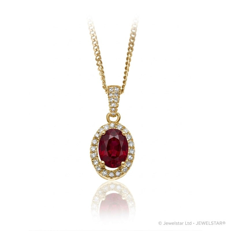 P-42347-RU-Y   Diamond & Ruby Halo Pendant