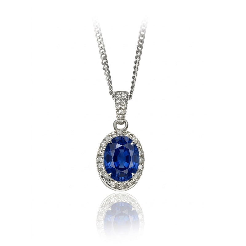 P-42347-SA-W   Diamond & Sapphire Halo Pendant