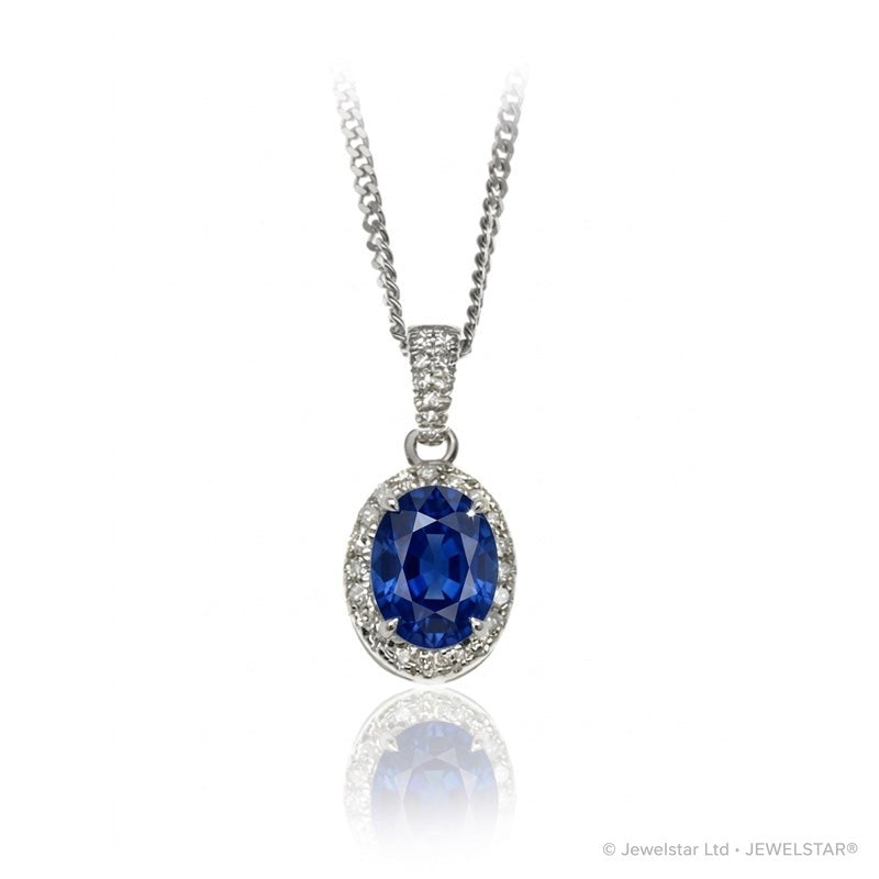 P-42347-SA-W   Diamond & Sapphire Halo Pendant