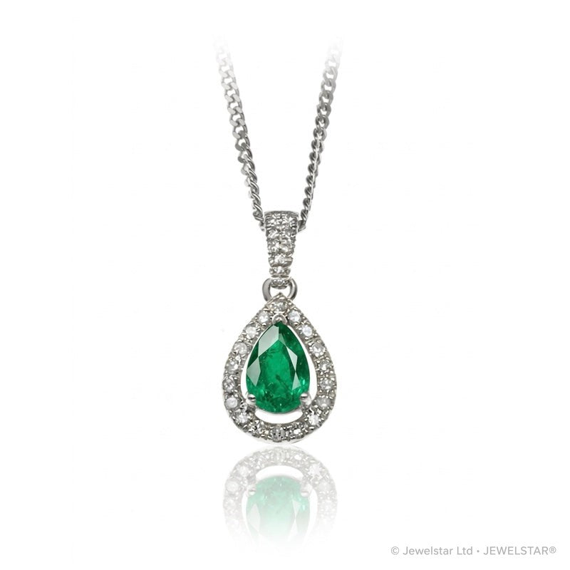 P-42348-EM-W   Diamond & Emerald Halo Pendant