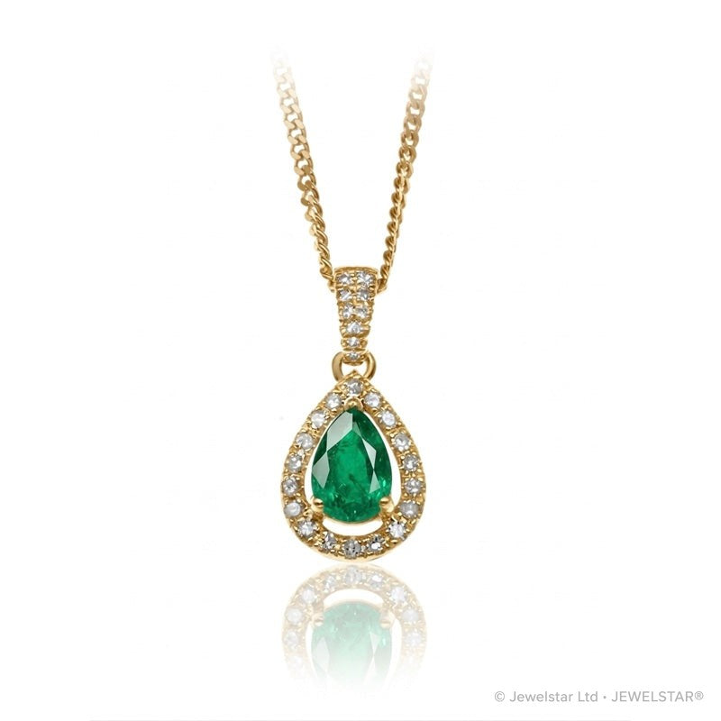 P-42348-EM-Y   Diamond & Emerald Halo Pendant