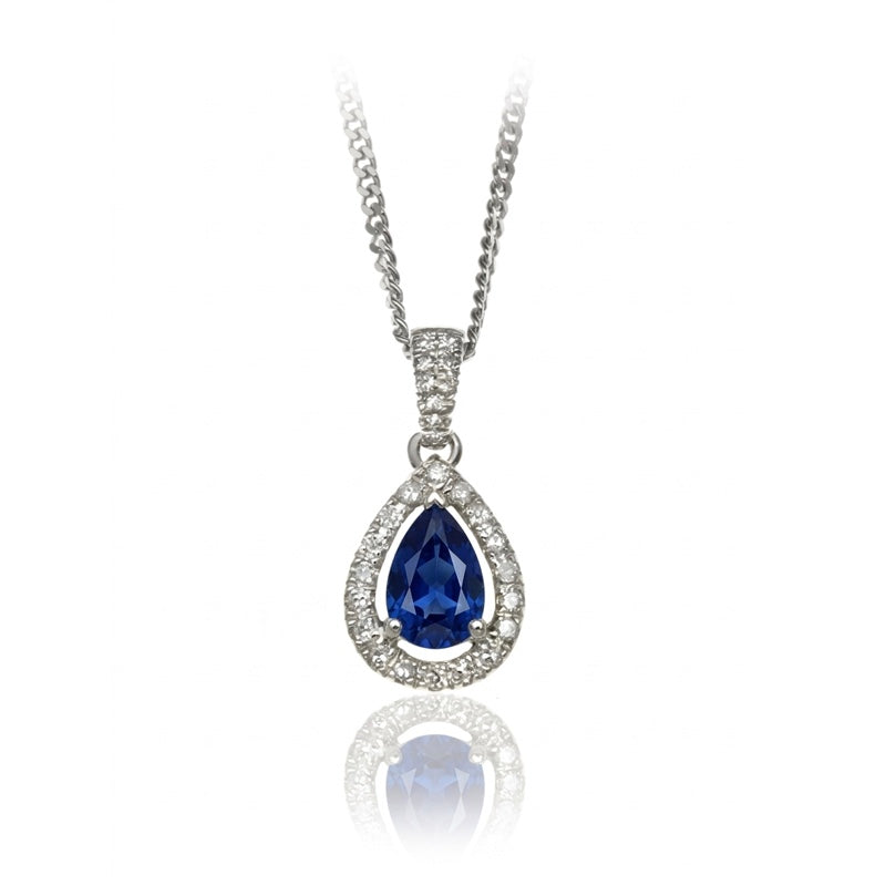P-42348-SA-W   Diamond & Sapphire Halo Pendant