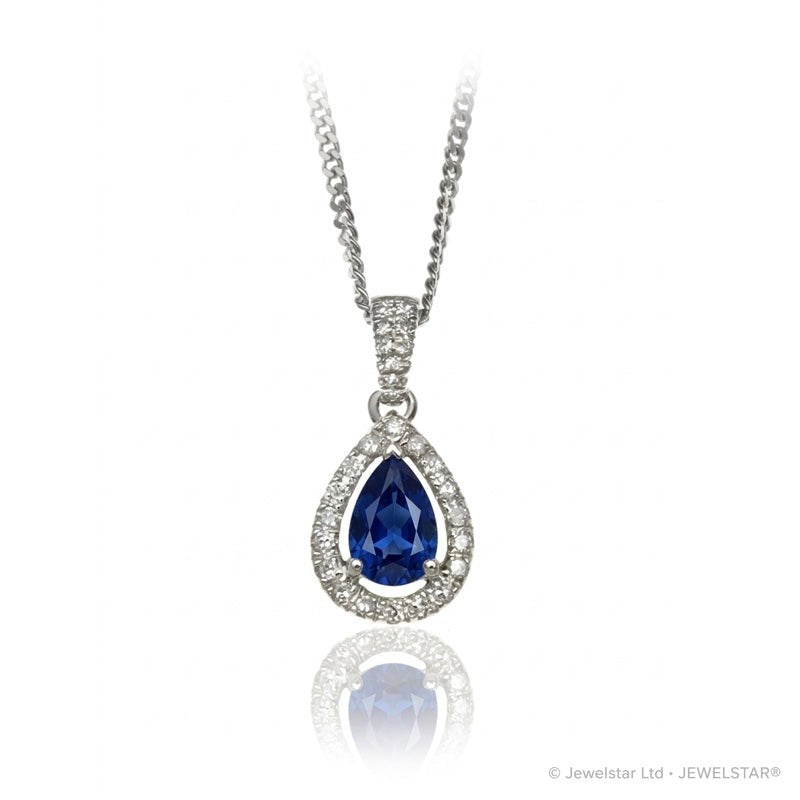 P-42348-SA-W   Diamond & Sapphire Halo Pendant