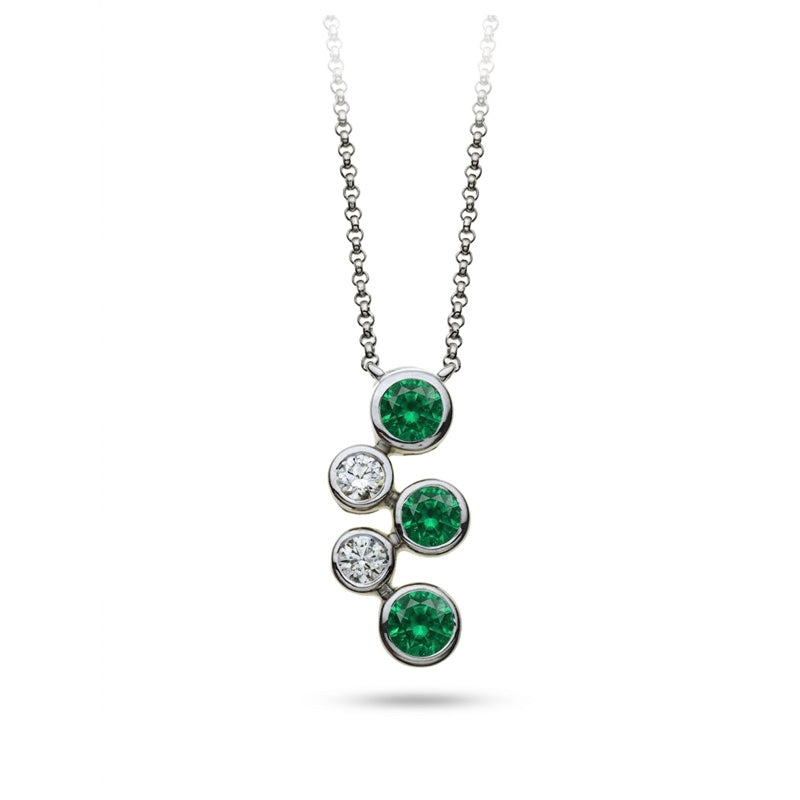 P-67501-EM-W   Diamond & Emerald Five Stone Bubble Pendant & Chain