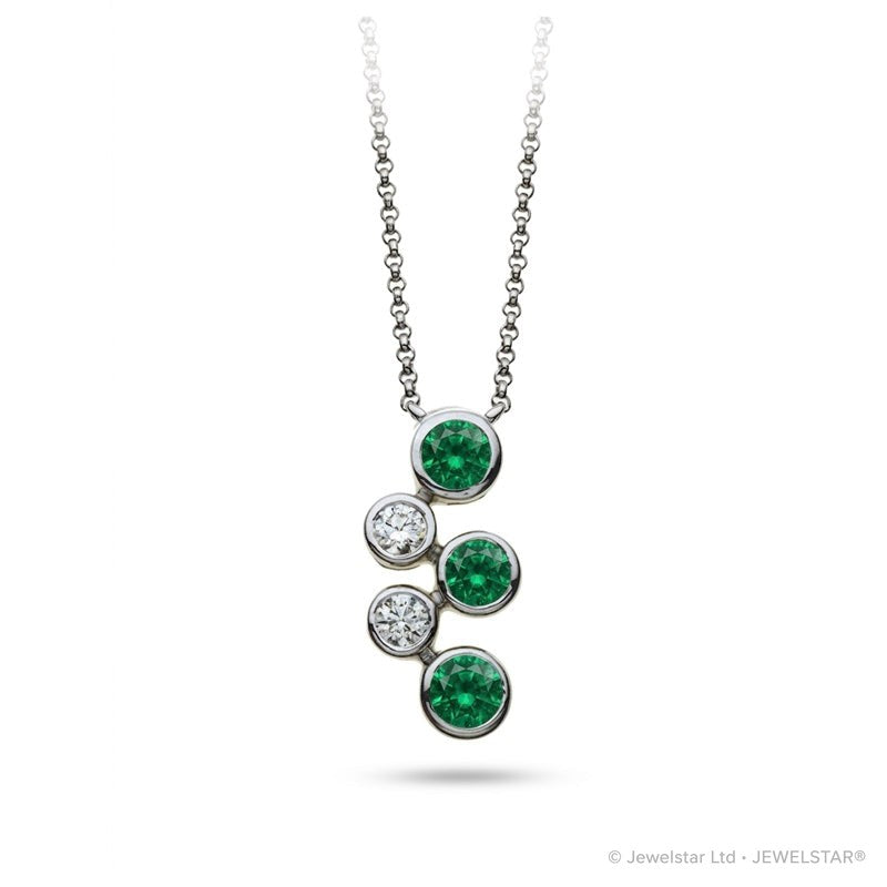P-67501-EM-W   Diamond & Emerald Five Stone Bubble Pendant & Chain
