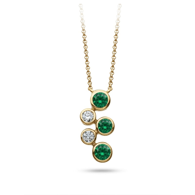 P-67501-EM-Y   Diamond & Emerald Five Stone Bubble Pendant & Chain