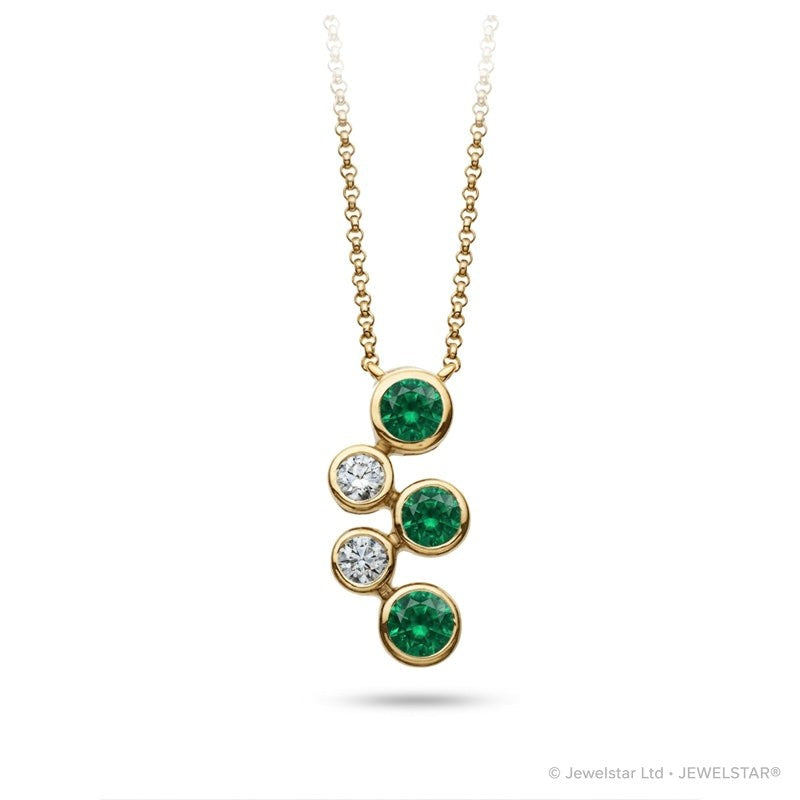 P-67501-EM-Y   Diamond & Emerald Five Stone Bubble Pendant & Chain