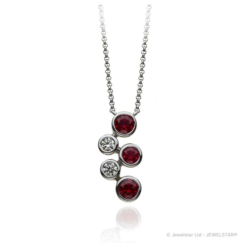 P-67501-RU-W   Diamond & Ruby Five Stone Bubble Pendant & Chain