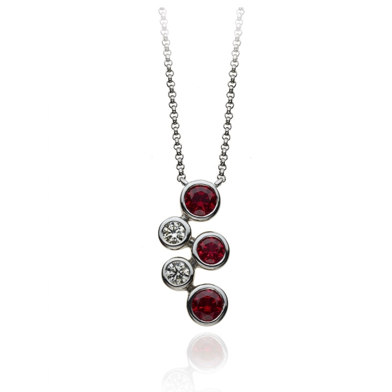 P-67501-RU-W   Diamond & Ruby Five Stone Bubble Pendant & Chain