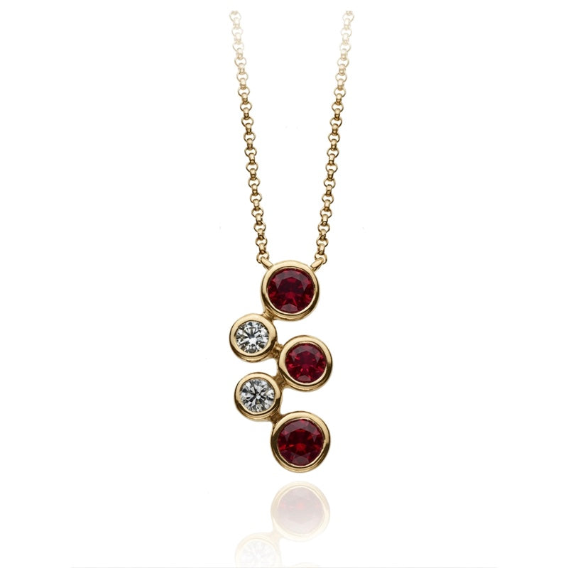 P-67501-RU-Y   Diamond & Ruby Five Stone Bubble Pendant & Chain