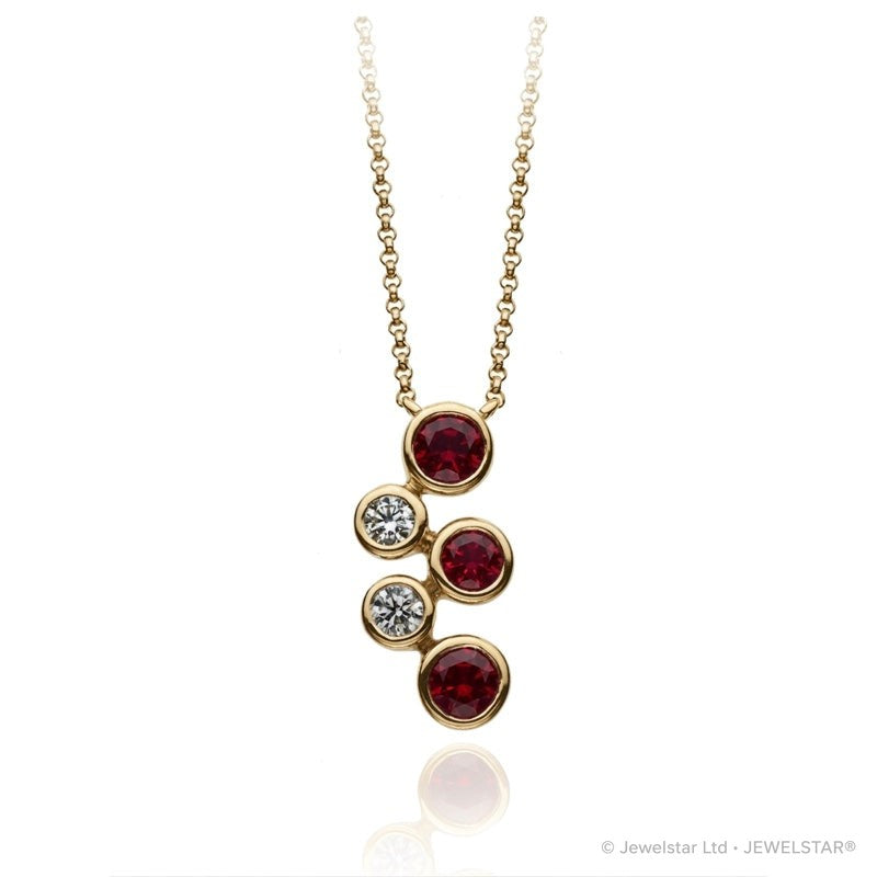 P-67501-RU-Y   Diamond & Ruby Five Stone Bubble Pendant & Chain