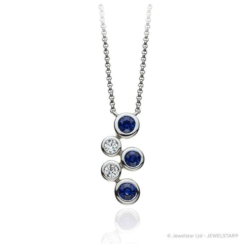 P-67501-SA-W  Diamond & Sapphire Five Stone Bubble Pendant & Chain