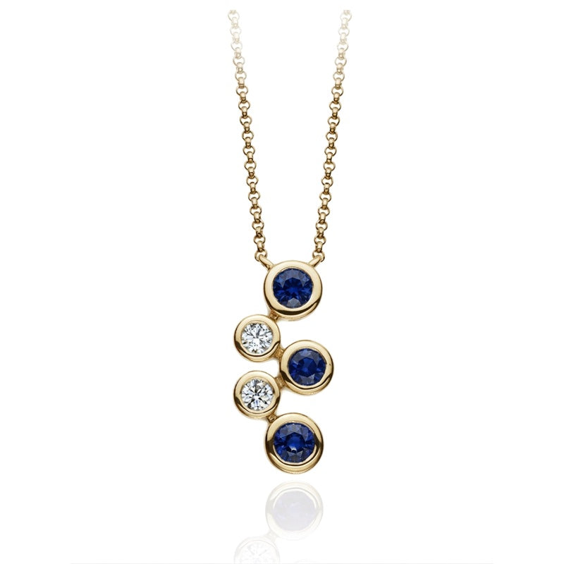 P-67501-SA-Y  Diamond & Sapphire Five Stone Bubble Pendant & Chain