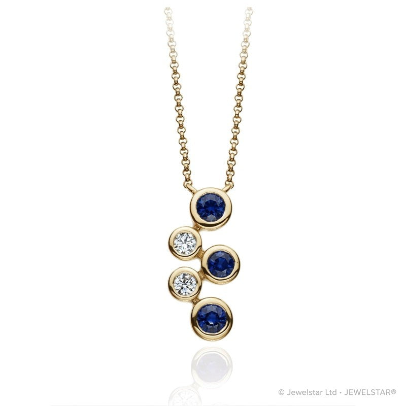 P-67501-SA-Y  Diamond & Sapphire Five Stone Bubble Pendant & Chain