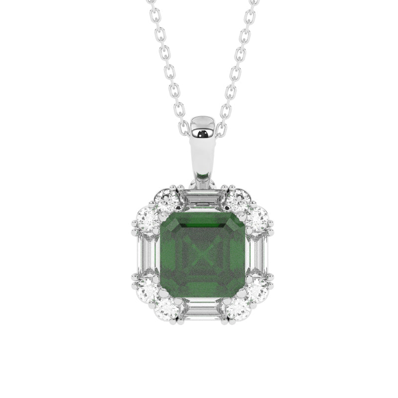 P-89800-EM-W   Diamond & Emerald Cluster Pendant