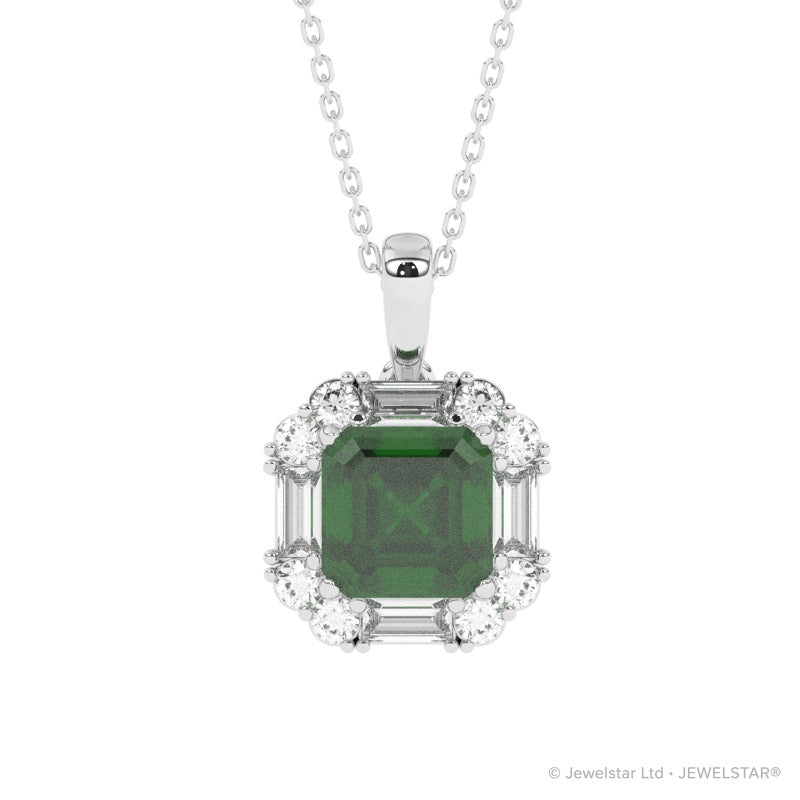 P-89800-EM-W   Diamond & Emerald Cluster Pendant