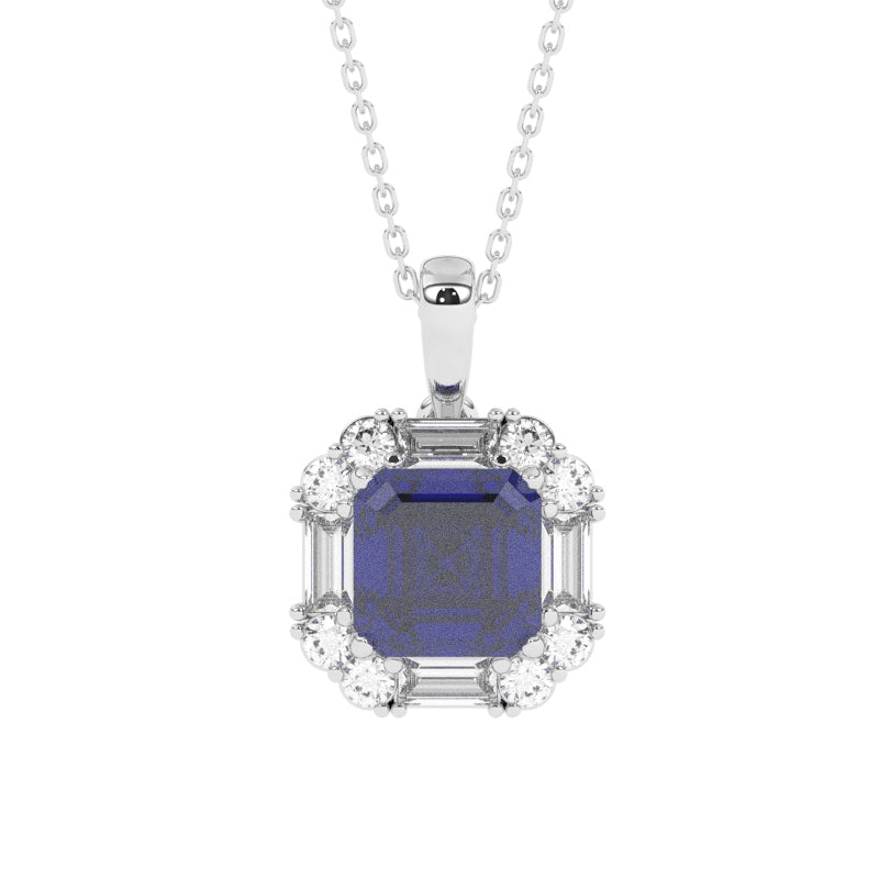 P-89800-SA-W   Diamond & Sapphire Cluster Pendant
