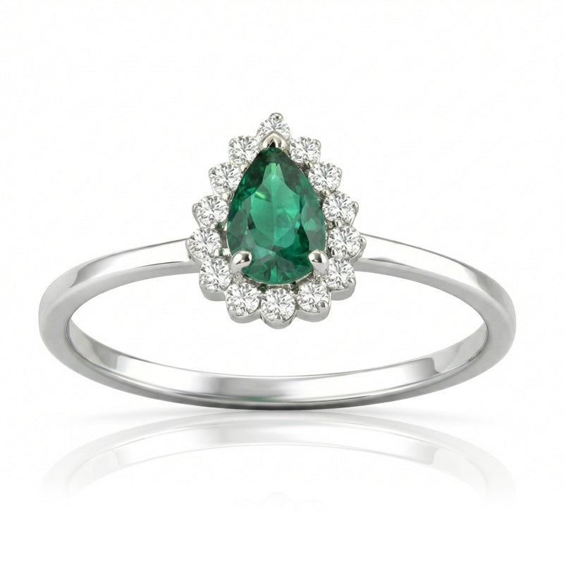 R-17278-EM-W    Diamond & Emerald Cluster Ring