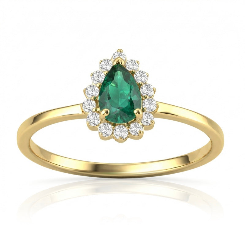 R-17278-EM-Y    Diamond & Emerald Cluster Ring