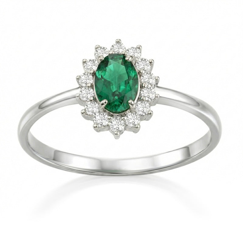 R-17860-EM-W    Diamond & Emerald Cluster Ring