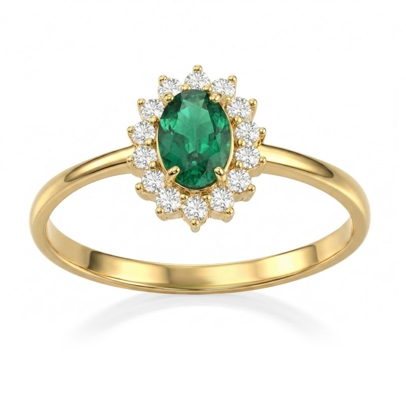 R-17860-EM-Y    Diamond & Emerald Cluster Ring