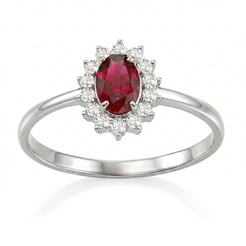 R-17860-RU-W    Diamond & Ruby Cluster Ring