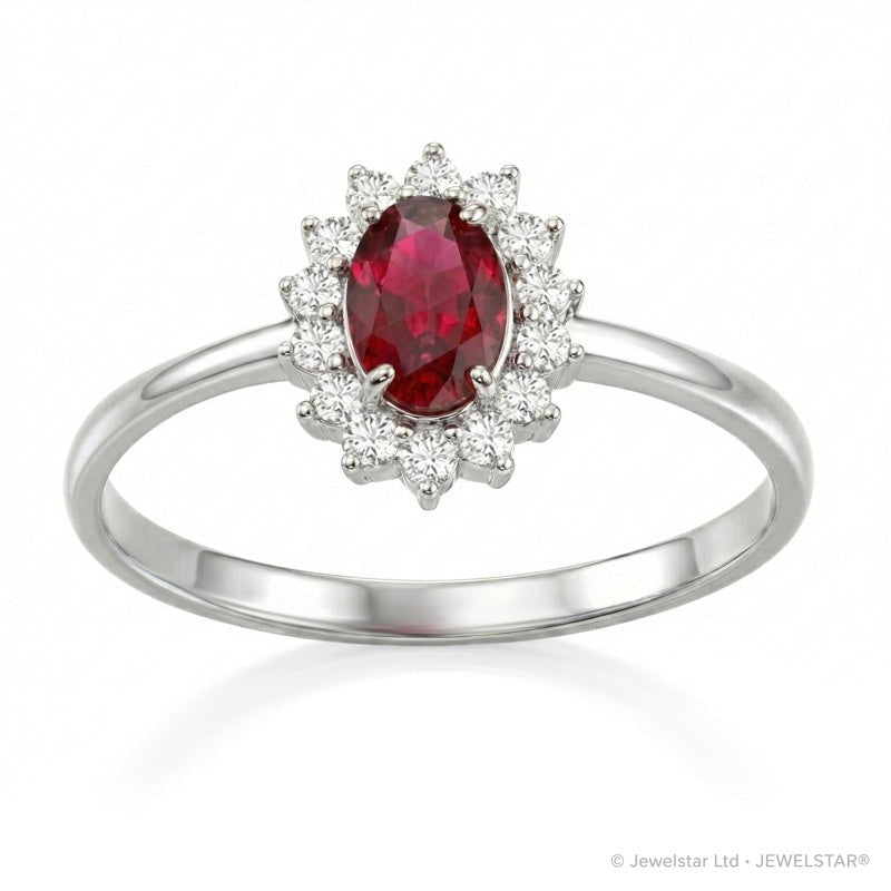 R-17860-RU-W    Diamond & Ruby Cluster Ring
