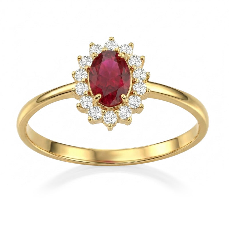 R-17860-RU-Y    Diamond & Ruby Cluster Ring
