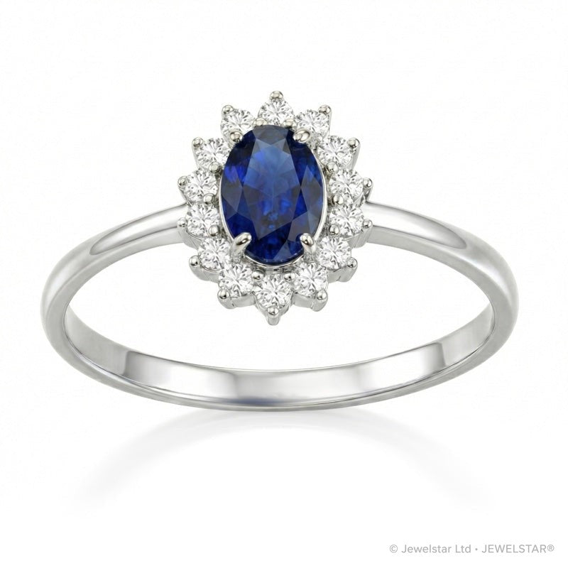 R-17860-SA-W    Diamond & Sapphire Cluster Ring