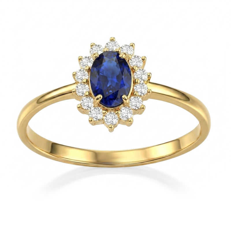 R-17860-SA-Y    Diamond & Sapphire Cluster Ring