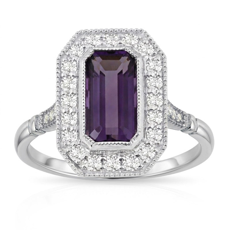 R-25201-AM-W  Diamond & Amethyst Vintage Ring