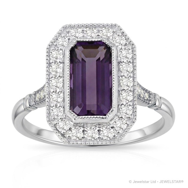 R-25201-AM-W  Diamond & Amethyst Vintage Ring