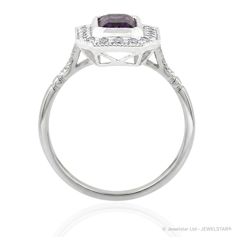 R-25201-AM-W  Diamond & Amethyst Vintage Ring