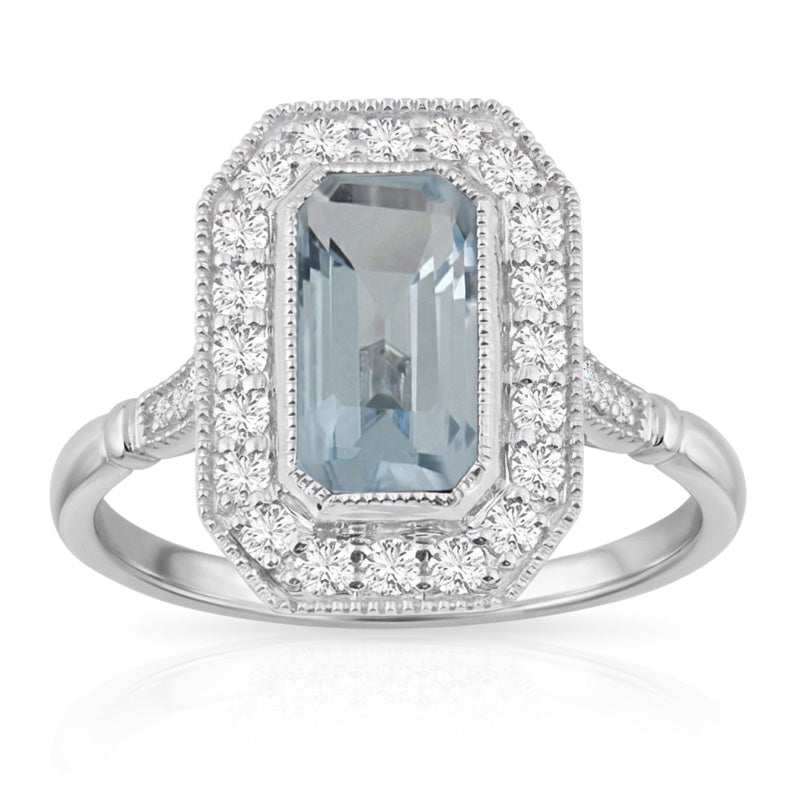 R-25201-BT-W  Diamond & Blue Topaz Vintage Ring