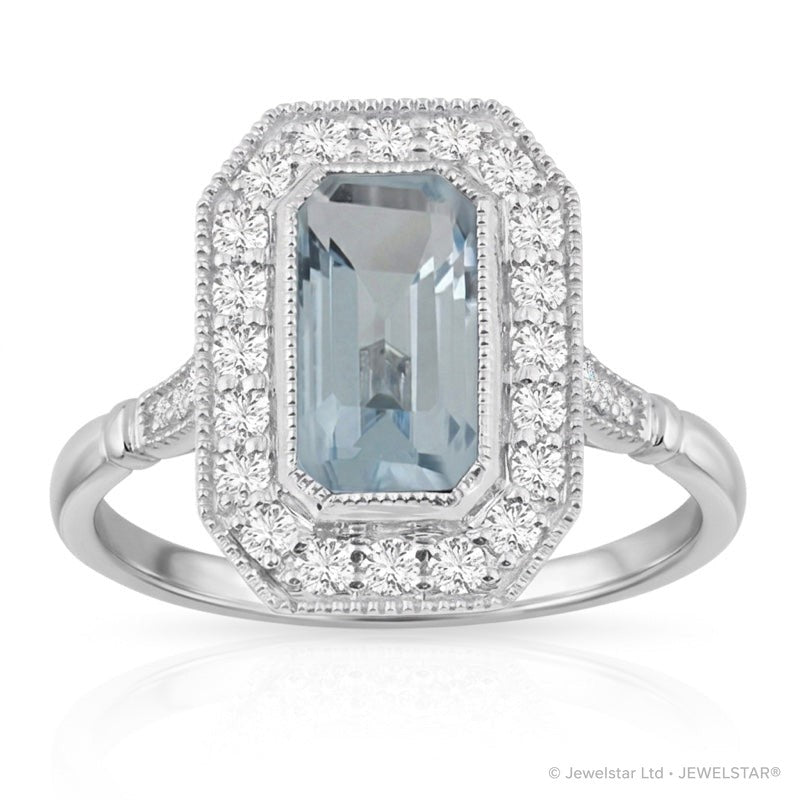 R-25201-BT-W  Diamond & Blue Topaz Vintage Ring