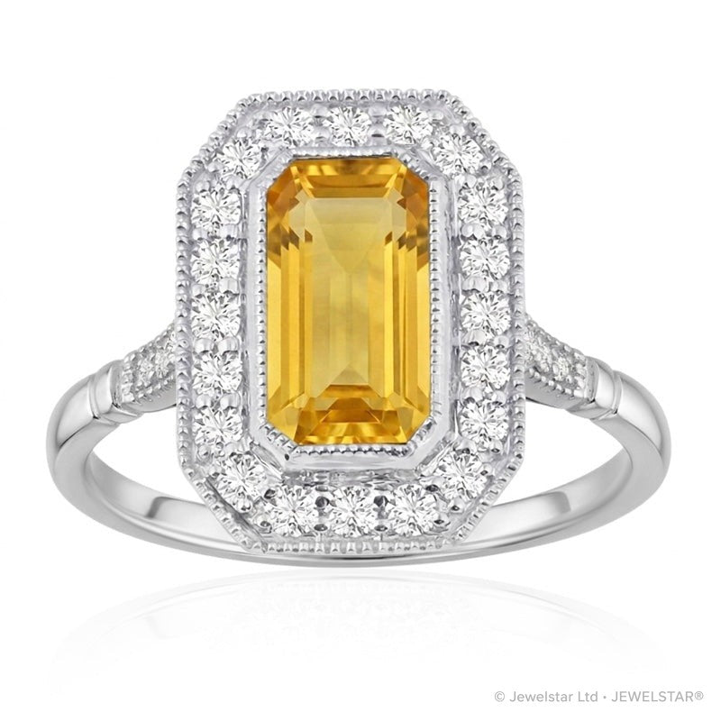 R-25201-CT-W  Diamond & Citrine Vintage Ring