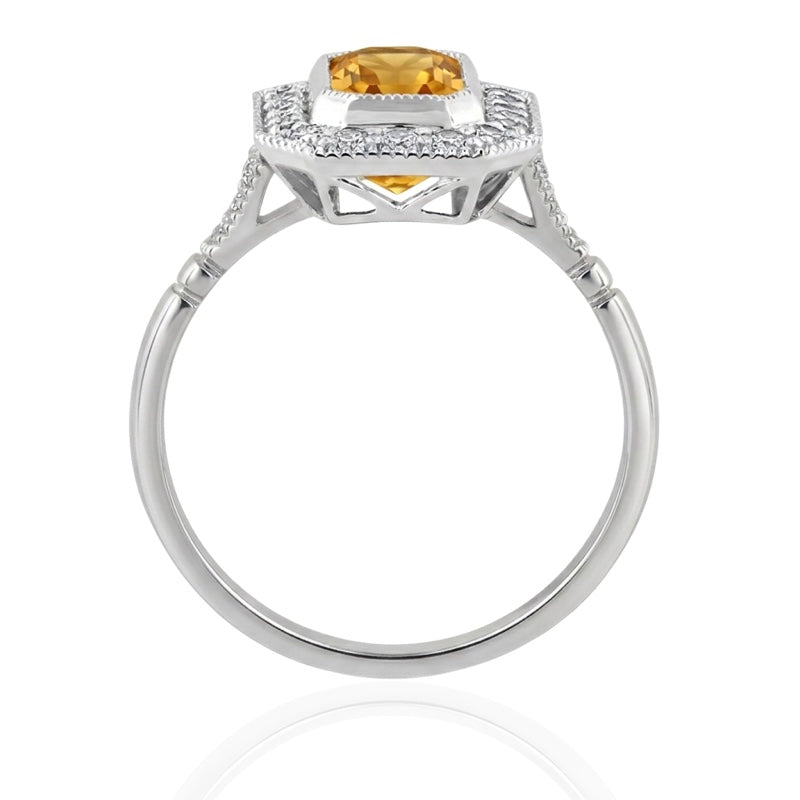 R-25201-CT-W  Diamond & Citrine Vintage Ring