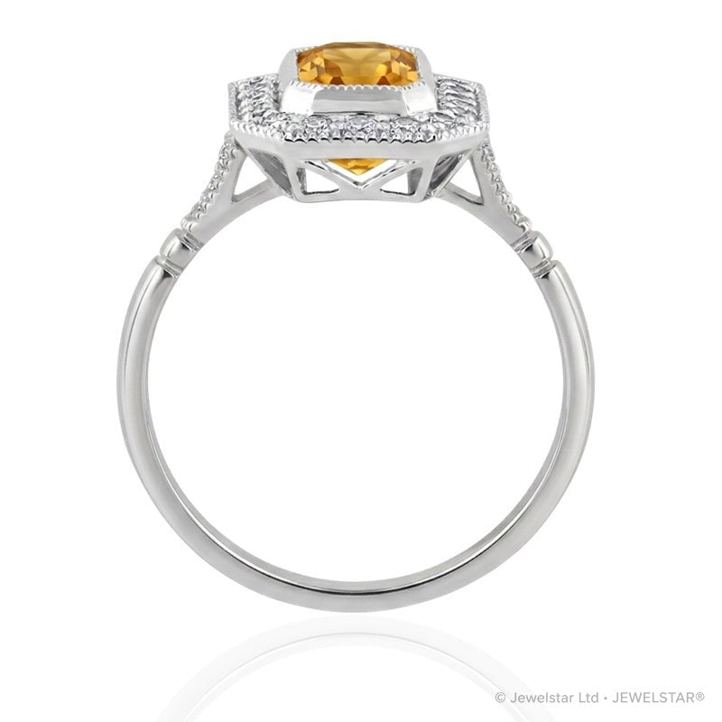 R-25201-CT-W  Diamond & Citrine Vintage Ring