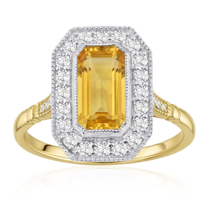 R-25201-CT-Y  Diamond & Citrine Vintage Ring