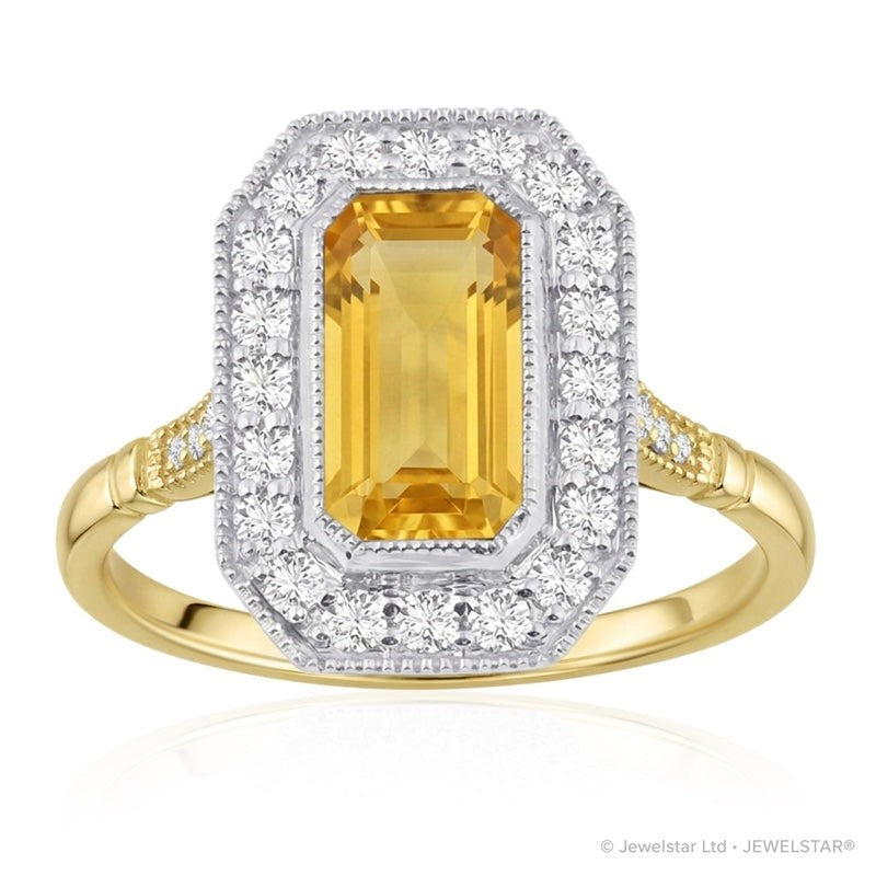 R-25201-CT-Y  Diamond & Citrine Vintage Ring