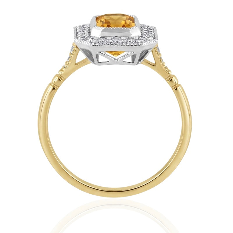 R-25201-CT-Y  Diamond & Citrine Vintage Ring