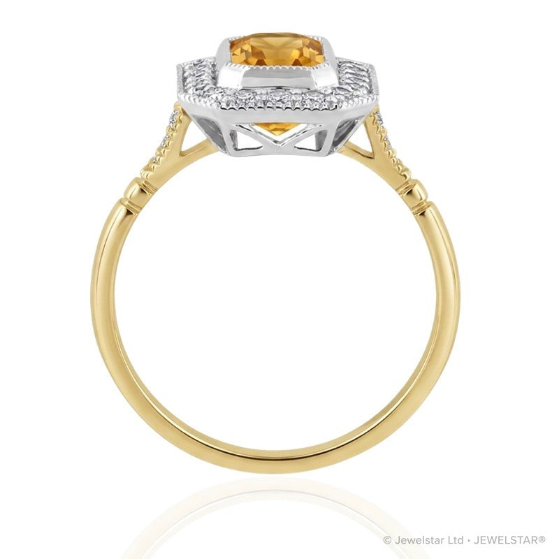 R-25201-CT-Y  Diamond & Citrine Vintage Ring