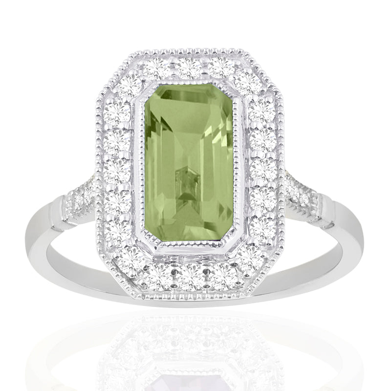 R-25201-PD-W  Diamond & Peridot Vintage Rings