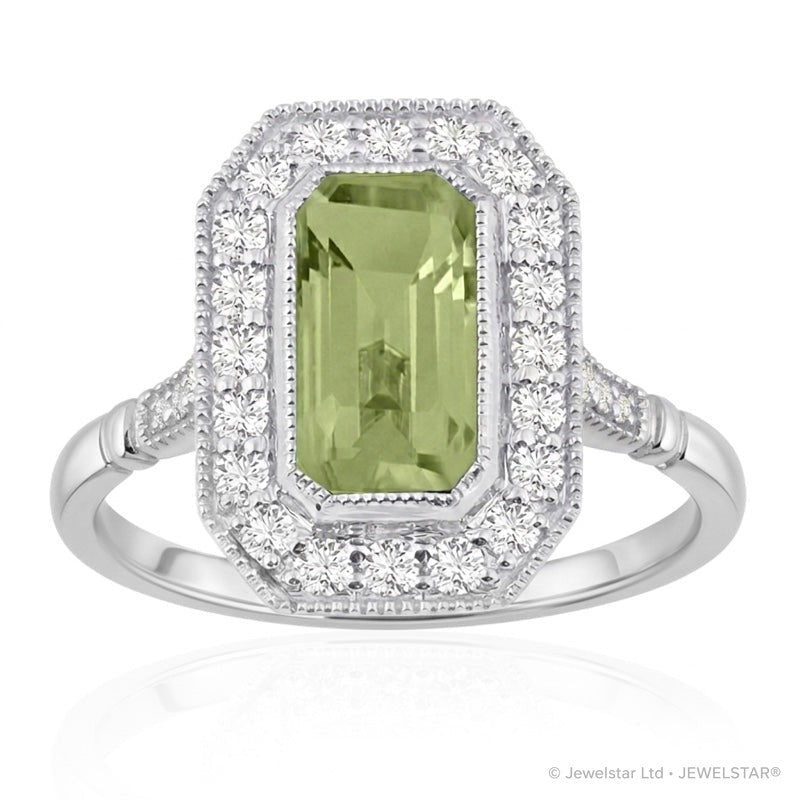 R-25201-PD-W  Diamond & Peridot Vintage Rings