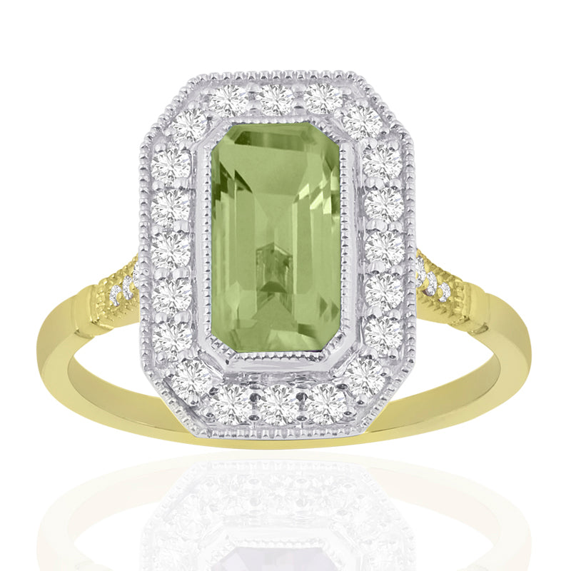 R-25201-PD-Y  Diamond & Peridot Vintage Rings