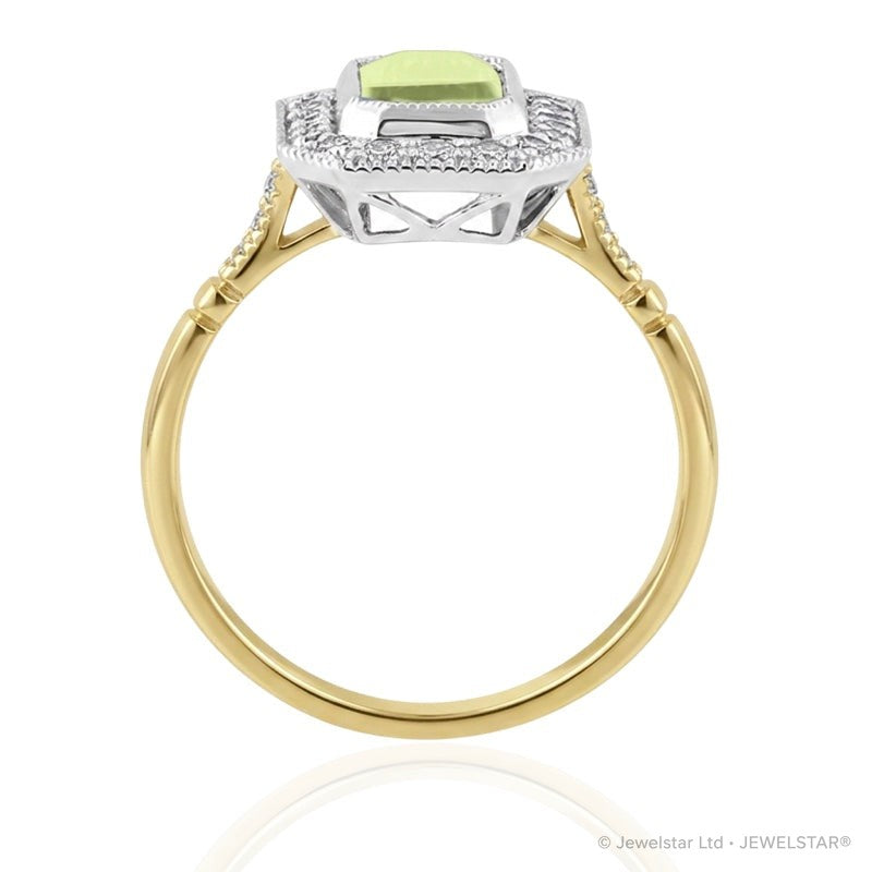 R-25201-PD-Y  Diamond & Peridot Vintage Rings