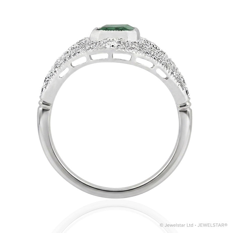 R-25202-EM-W  Diamond & Emerald Vintage Ring